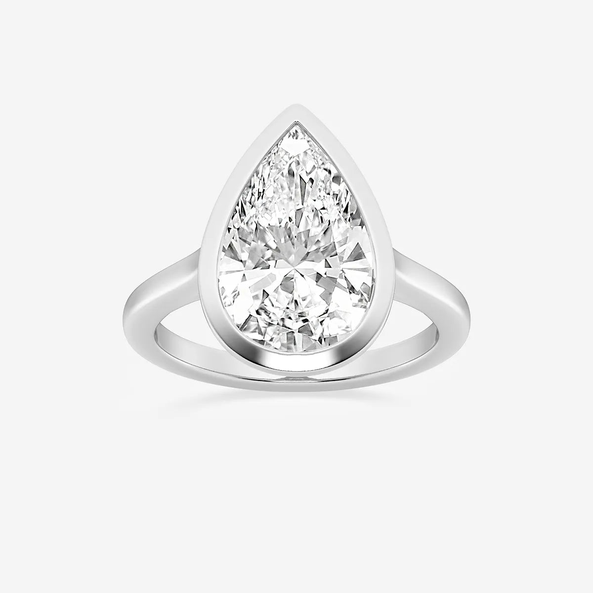 Pear Cut Lab Grown Diamond Engagement Ring, Full Bezel Set Pear Shape Diamond Ring