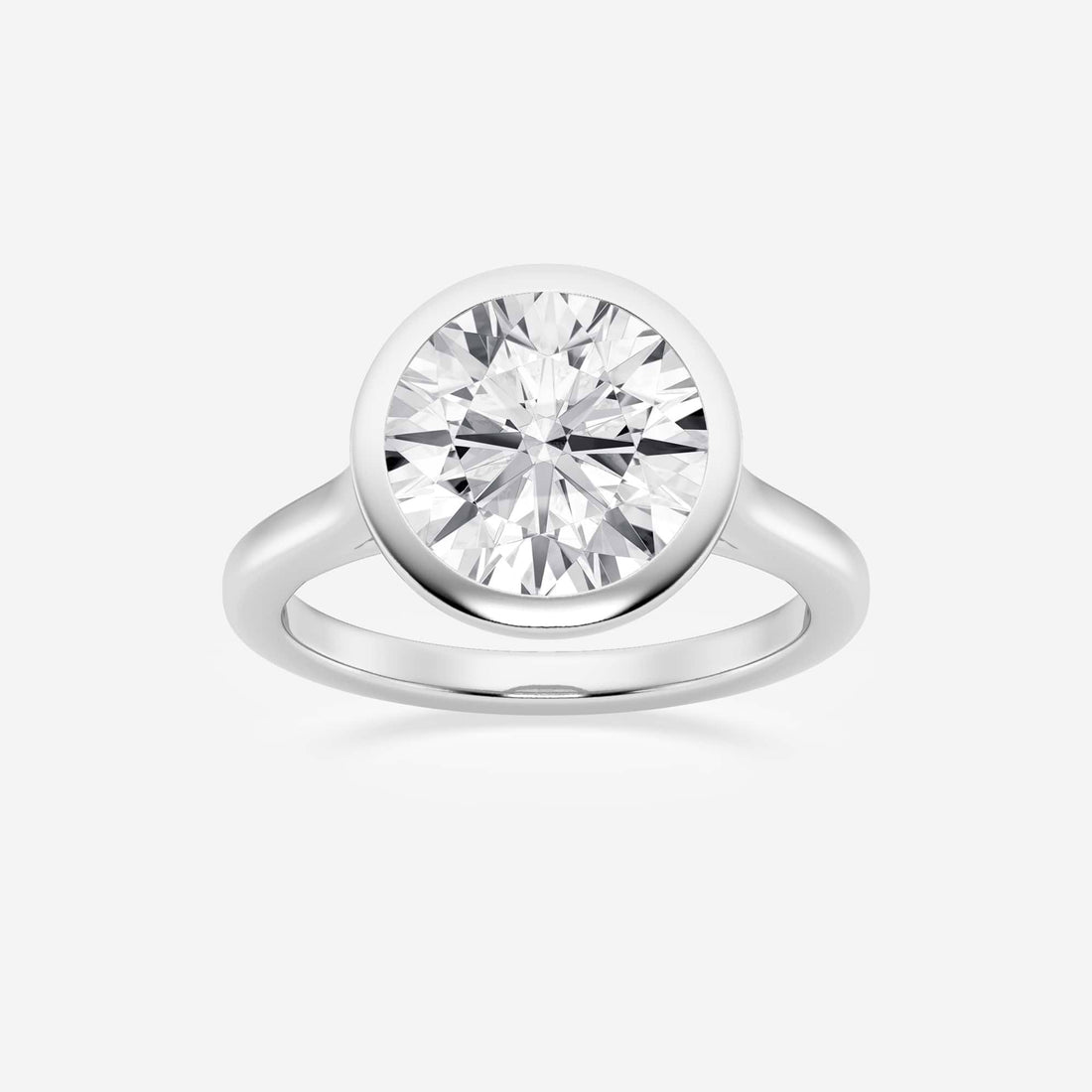 Full Bezel Solitaire Engagement Ring in White Gold with Round Brilliant Center Stone