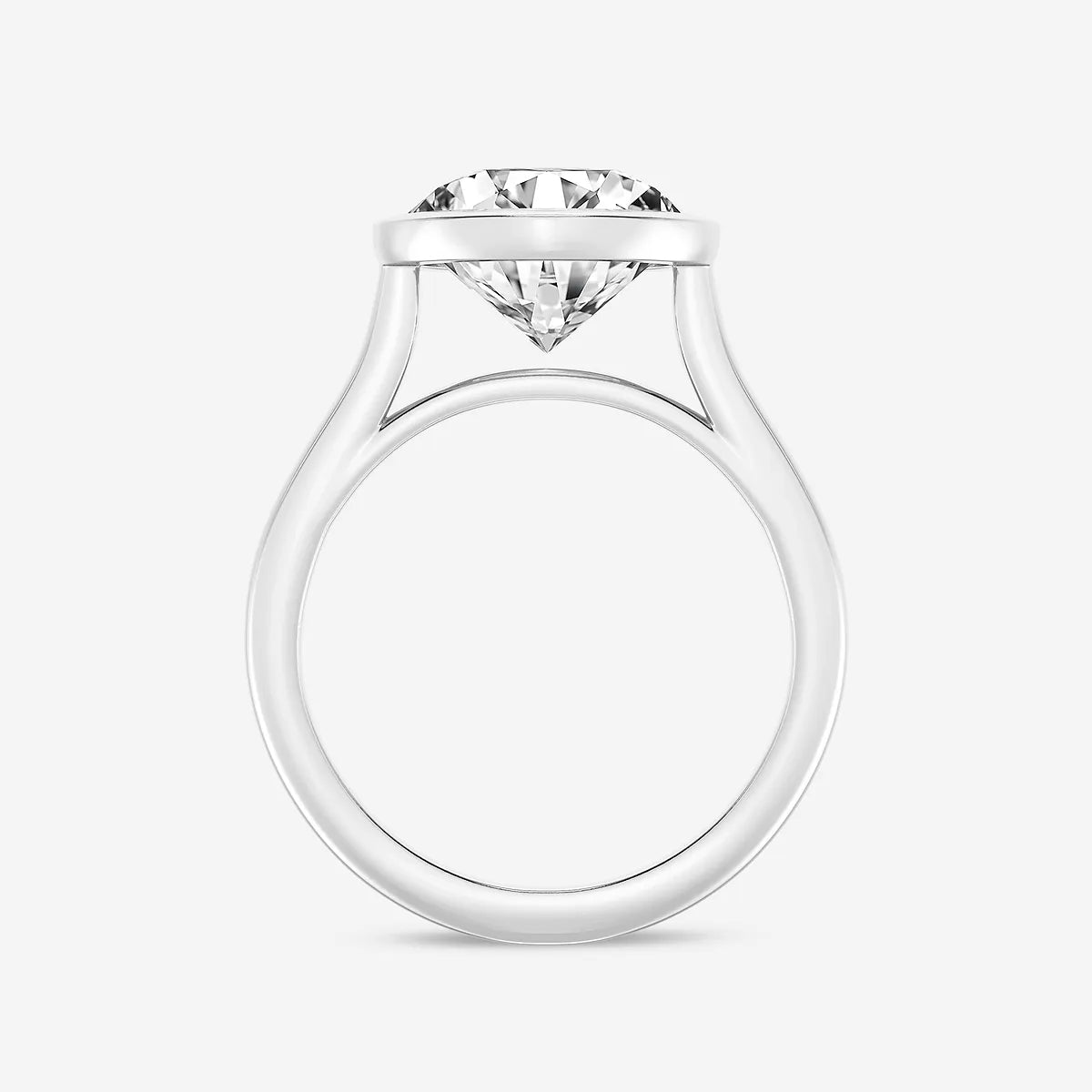Full Bezel Solitaire Engagement Ring in White Gold with Round Brilliant Center Stone