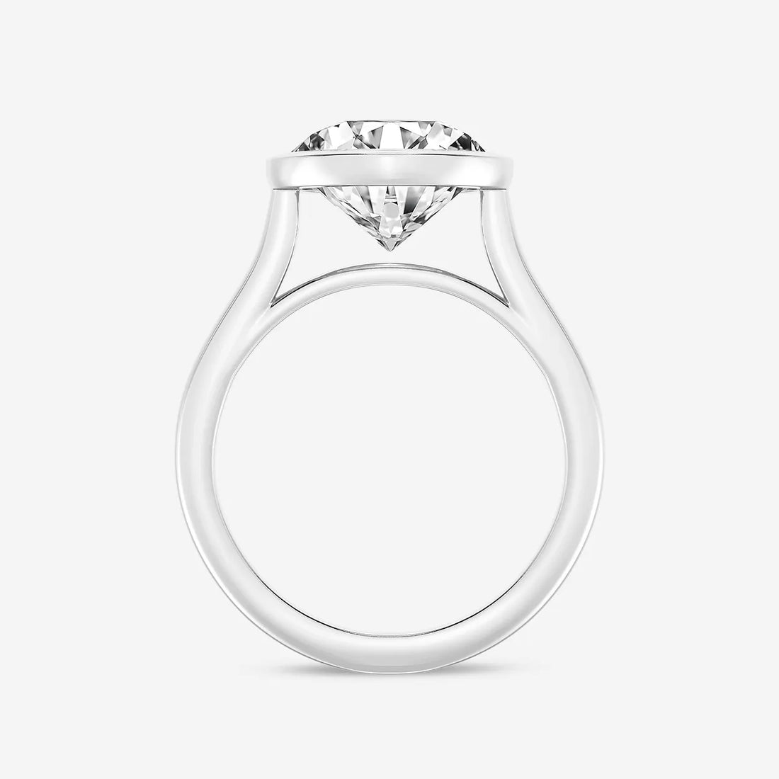 Full Bezel Solitaire Engagement Ring in White Gold with Round Brilliant Center Stone