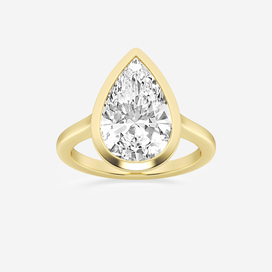 Pear Cut Lab Grown Diamond Engagement Ring, Full Bezel Set Pear Shape Diamond Ring