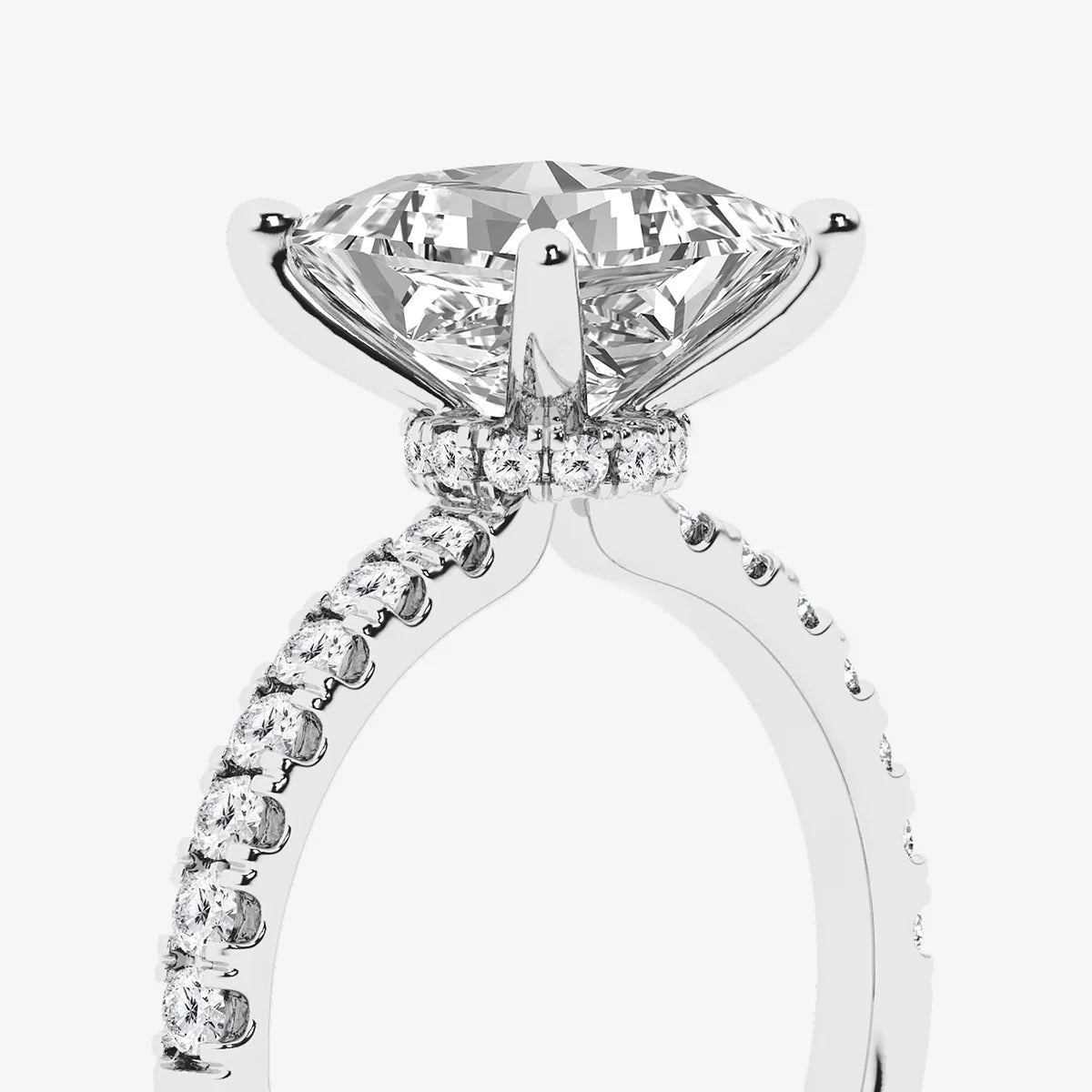 Princess Cut Lab-Grown Diamond Solitaire Engagement Ring with Pavé Diamond Band