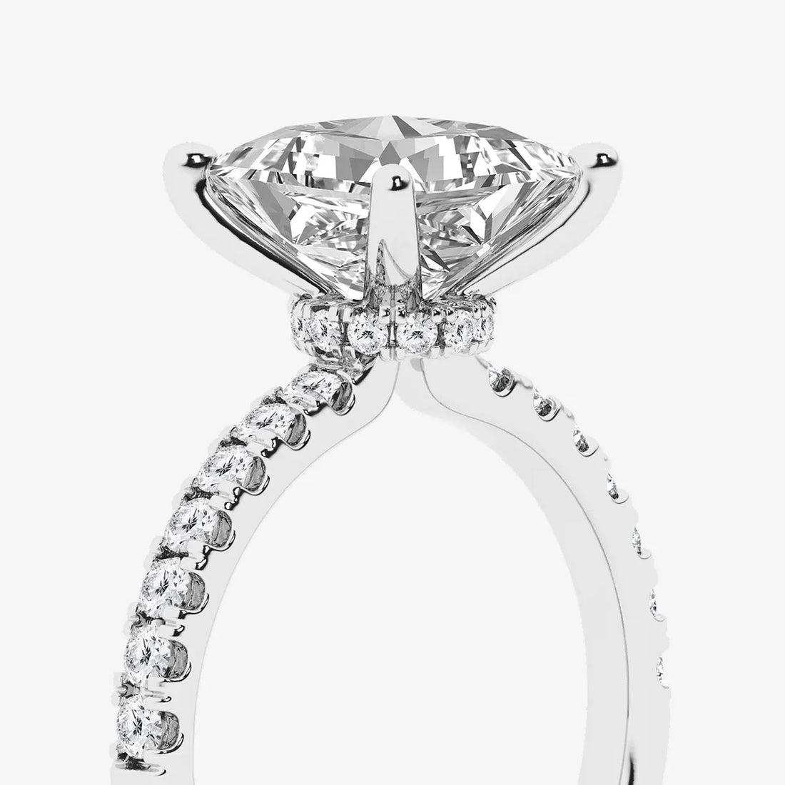 Princess Cut Lab-Grown Diamond Solitaire Engagement Ring with Pavé Diamond Band