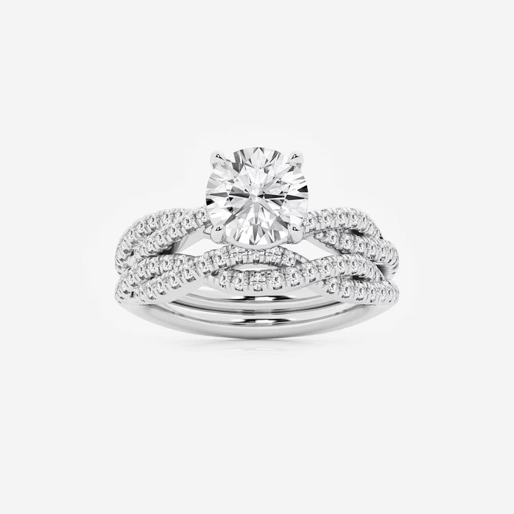 Twisted Double-Row Pavé Engagement Ring in White Gold with Round Brilliant Center Stone