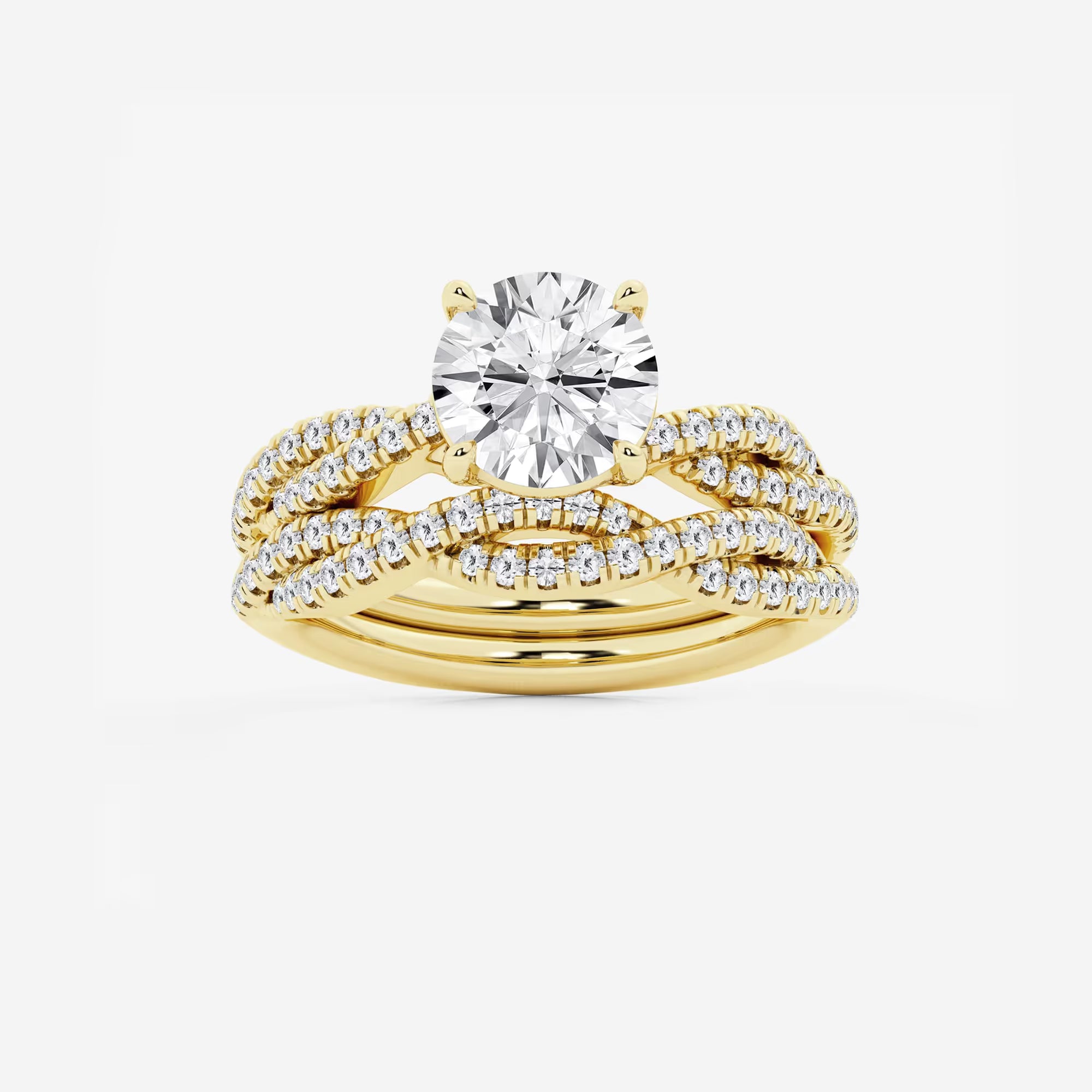 Twisted Double-Row Pavé Engagement Ring in White Gold with Round Brilliant Center Stone