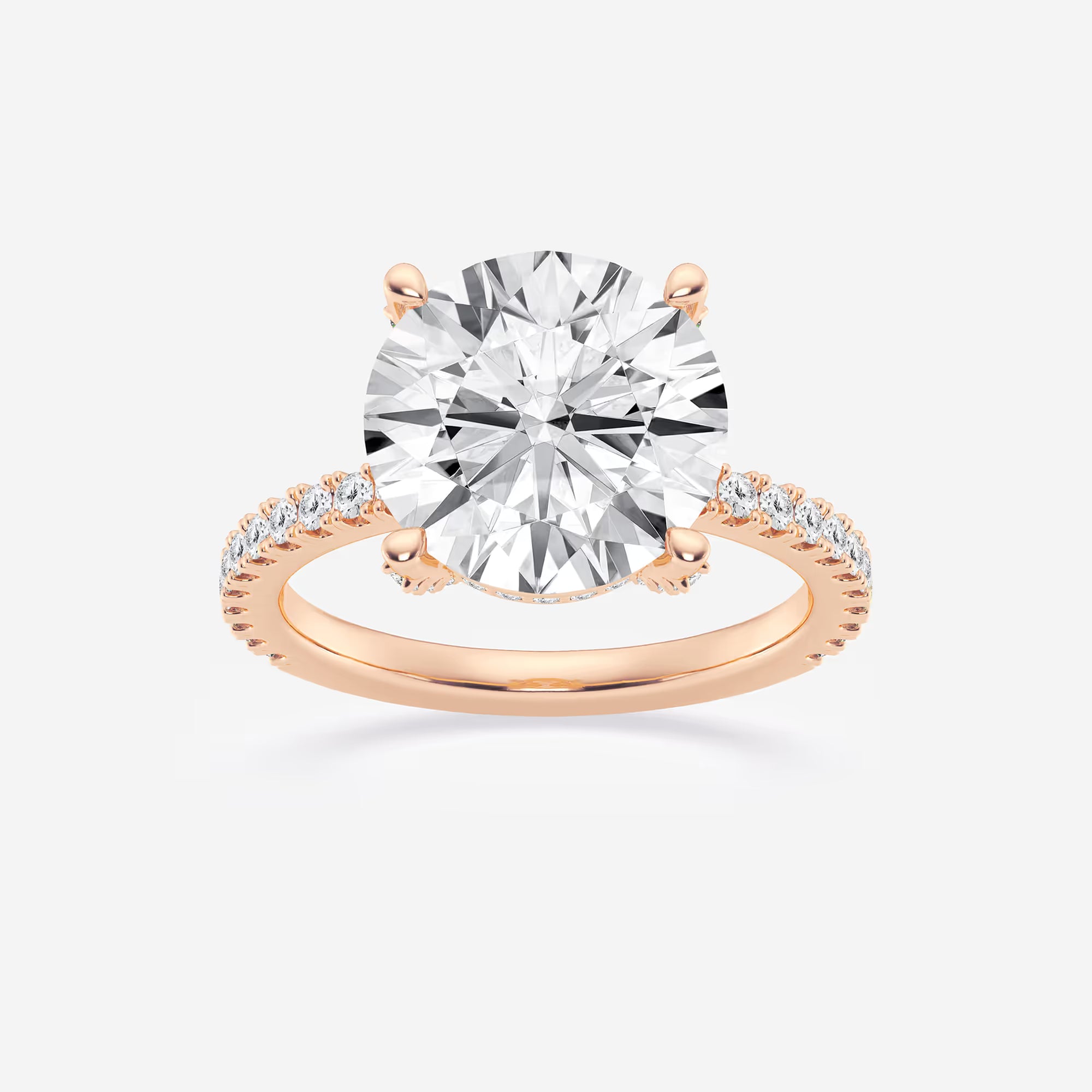 Single Row Pavé Engagement Ring in White Gold with Round Brilliant Center Stone