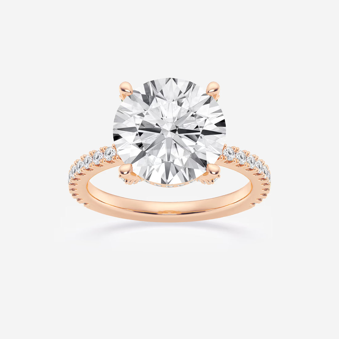 Single Row Pavé Engagement Ring in White Gold with Round Brilliant Center Stone