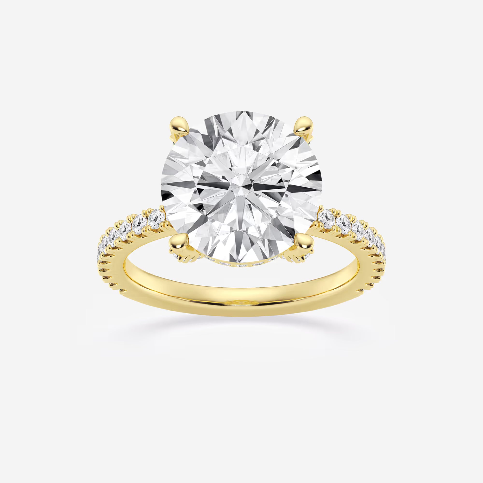 Single Row Pavé Engagement Ring in White Gold with Round Brilliant Center Stone