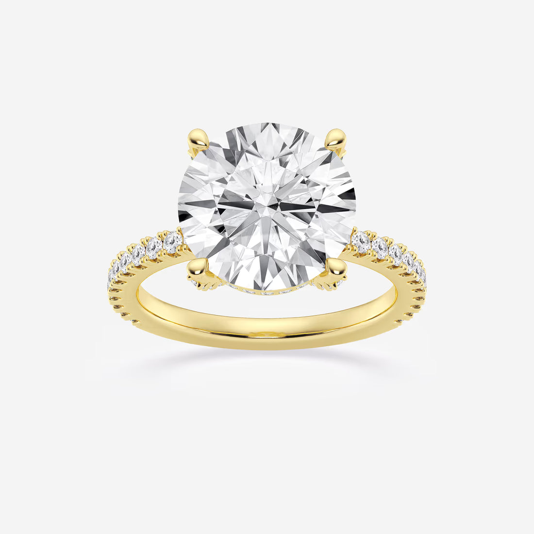 Single Row Pavé Engagement Ring in White Gold with Round Brilliant Center Stone