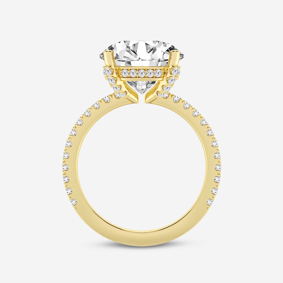 Single Row Pavé Engagement Ring in White Gold with Round Brilliant Center Stone