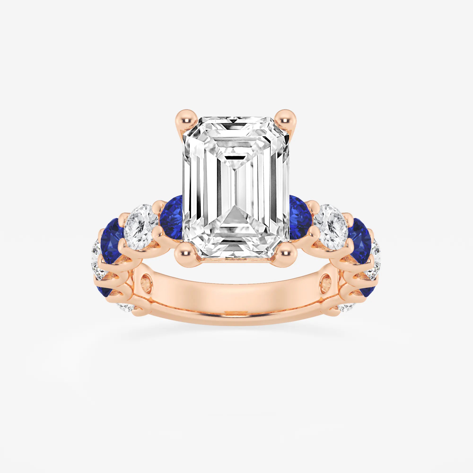 Emerald Cut Lab Diamond & Blue Sapphire Engagement Ring