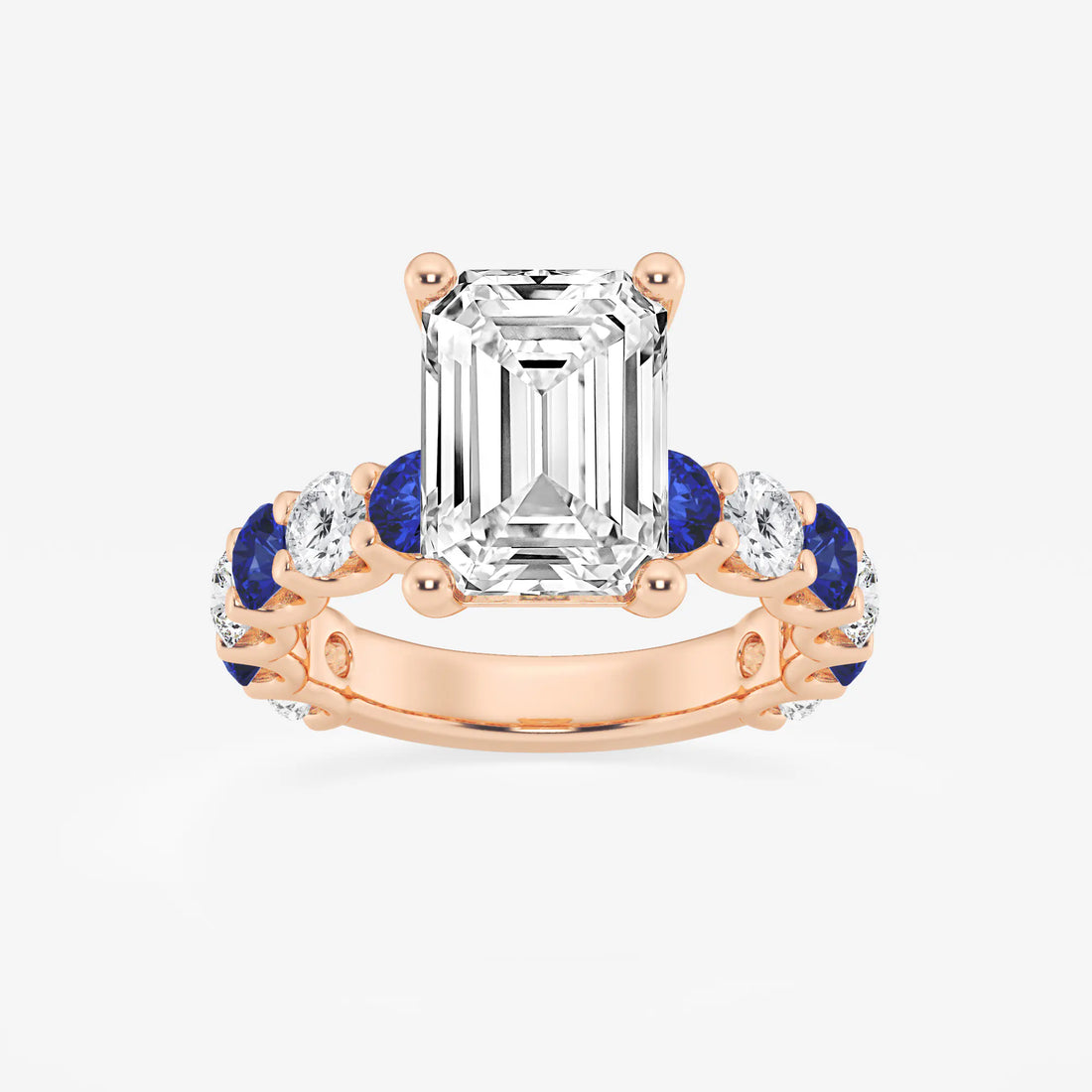 Emerald Cut Lab Diamond & Blue Sapphire Engagement Ring