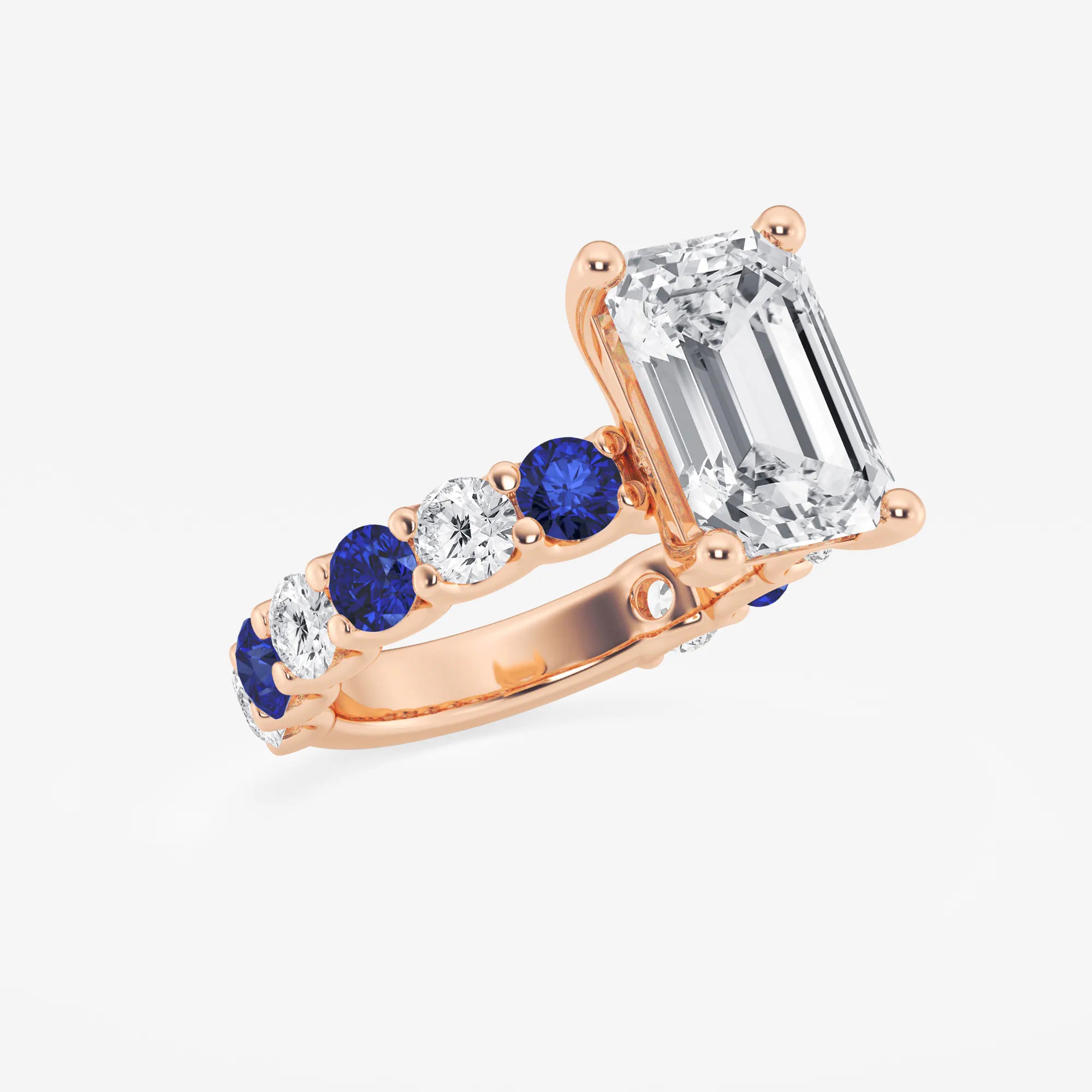 Emerald Cut Lab Diamond & Blue Sapphire Engagement Ring