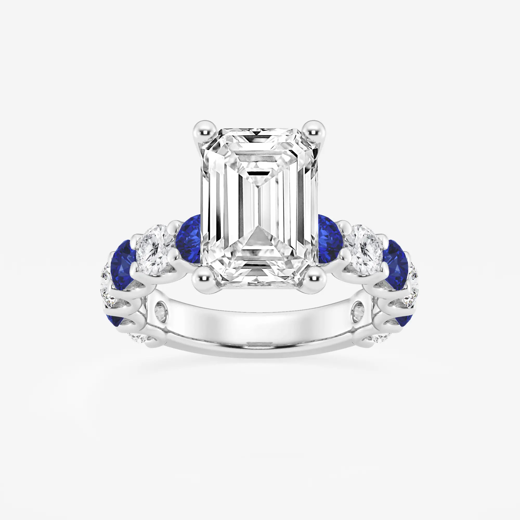 Emerald Cut Lab Diamond & Blue Sapphire Engagement Ring