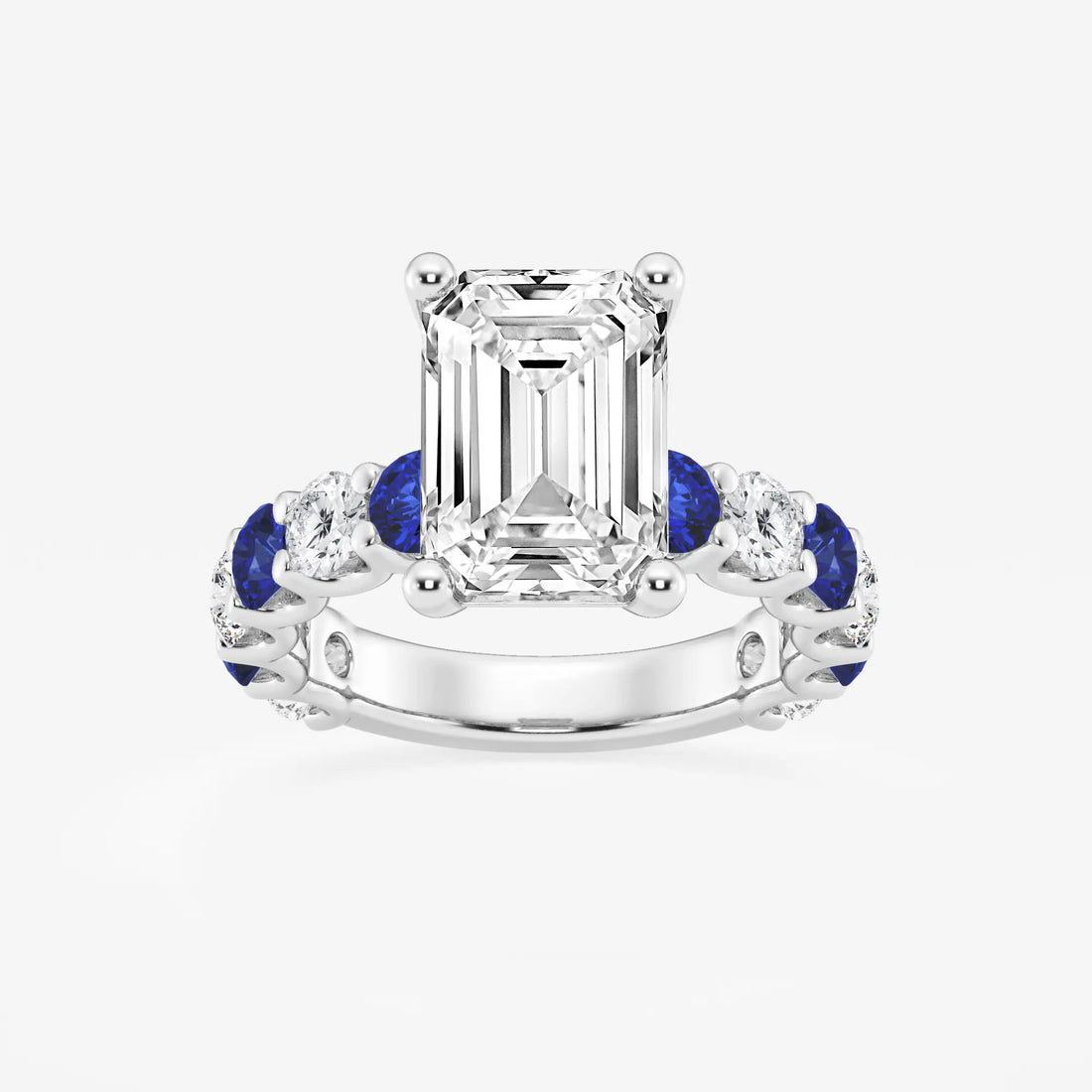 Emerald Cut Lab Diamond & Blue Sapphire Engagement Ring