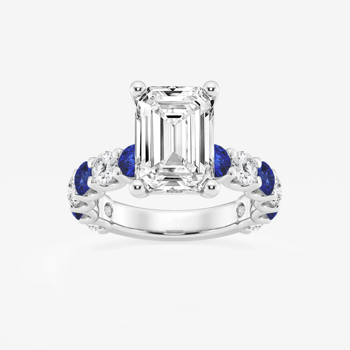 Emerald Cut Lab Diamond & Blue Sapphire Engagement Ring