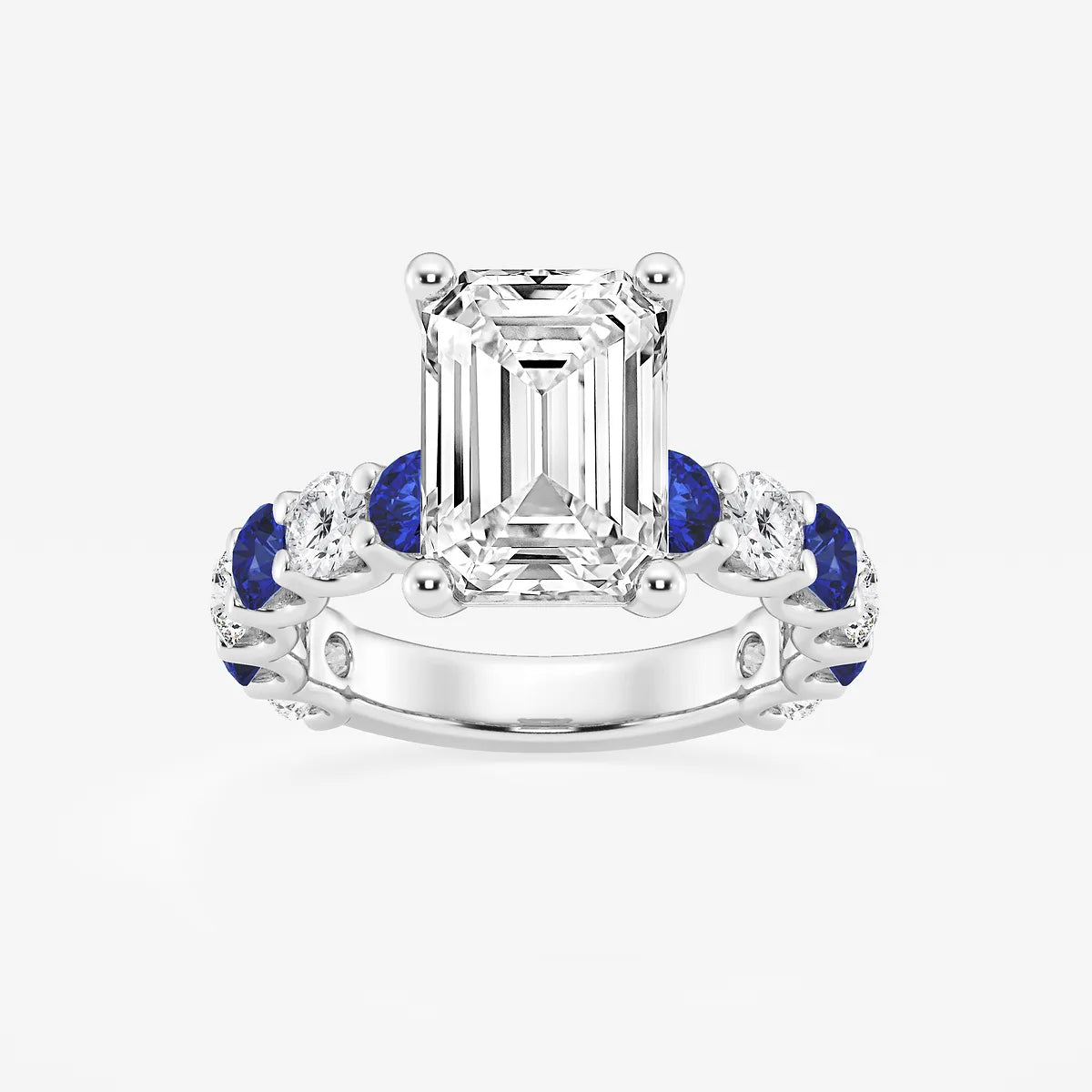 Emerald Cut Lab Diamond & Blue Sapphire Engagement Ring