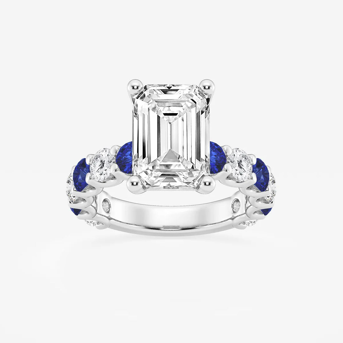 Emerald Cut Lab Diamond & Blue Sapphire Engagement Ring