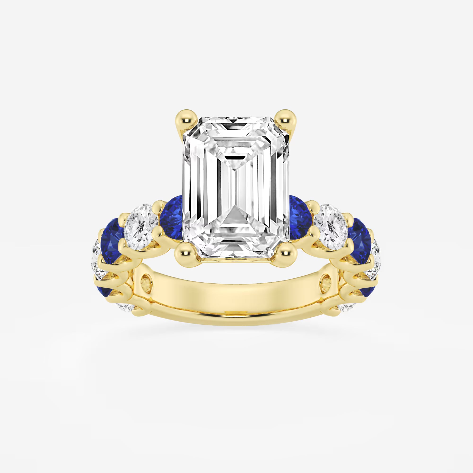 Emerald Cut Lab Diamond & Blue Sapphire Engagement Ring