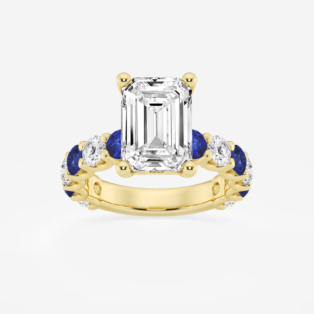 Emerald Cut Lab Diamond & Blue Sapphire Engagement Ring