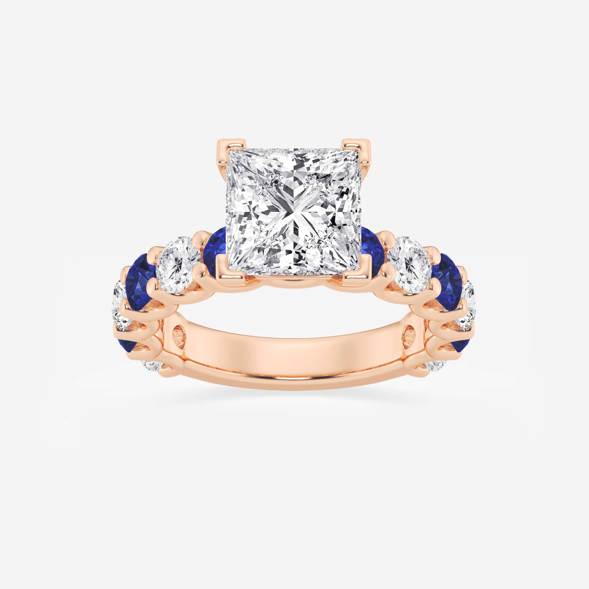Princess Cut Lab-Grown Diamond & Blue Sapphire Three-Stone Engagement Ring