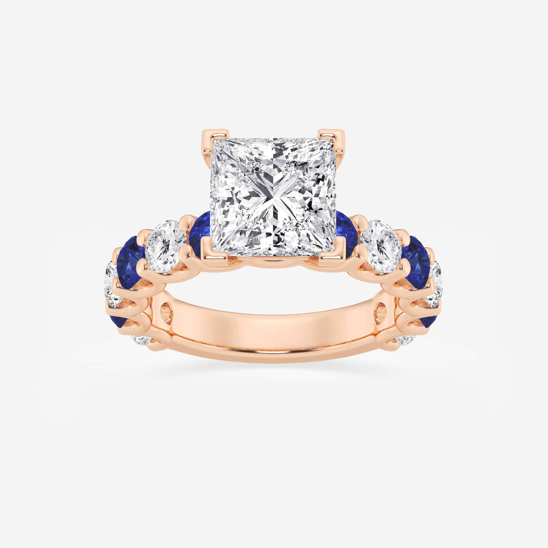 Princess Cut Lab-Grown Diamond & Blue Sapphire Three-Stone Engagement Ring