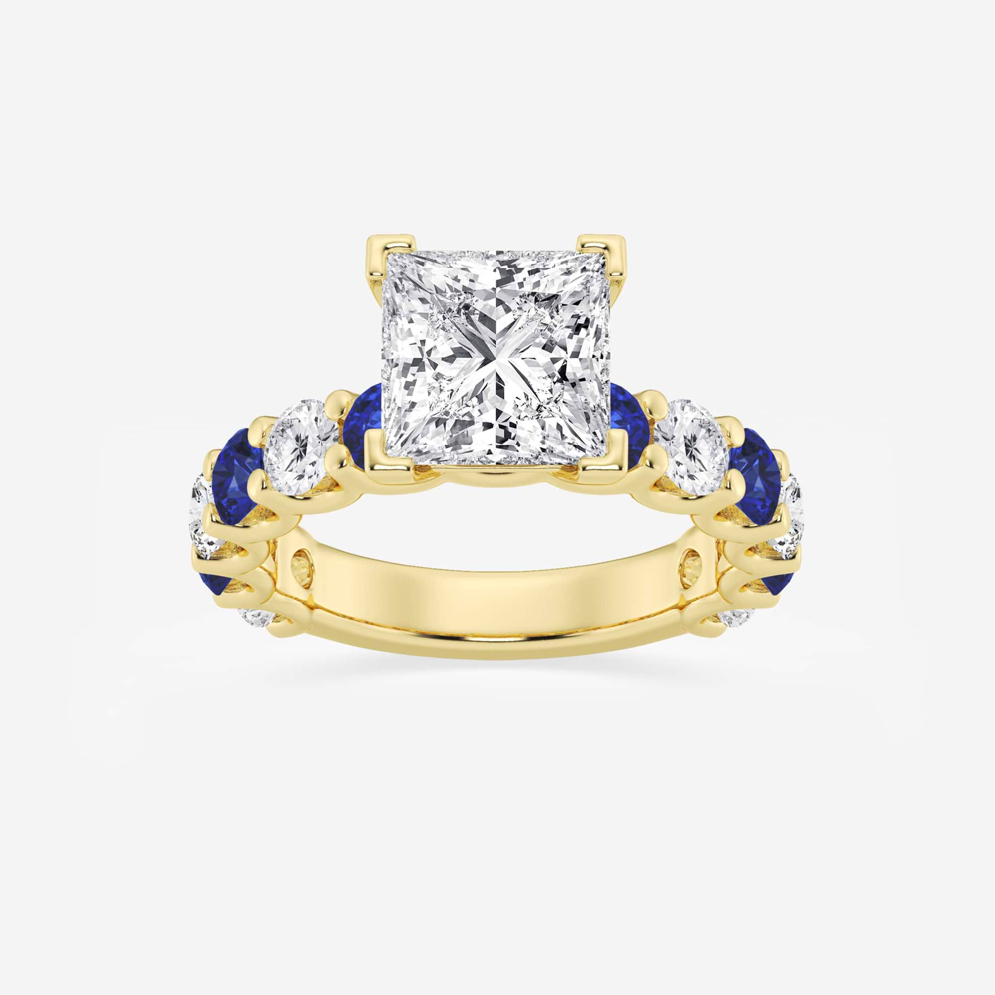 Princess Cut Lab-Grown Diamond & Blue Sapphire Three-Stone Engagement Ring