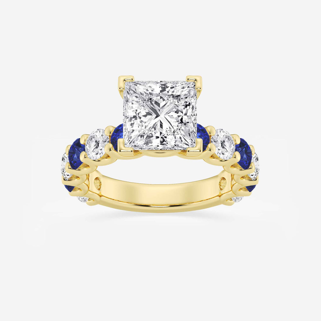 Princess Cut Lab-Grown Diamond & Blue Sapphire Three-Stone Engagement Ring