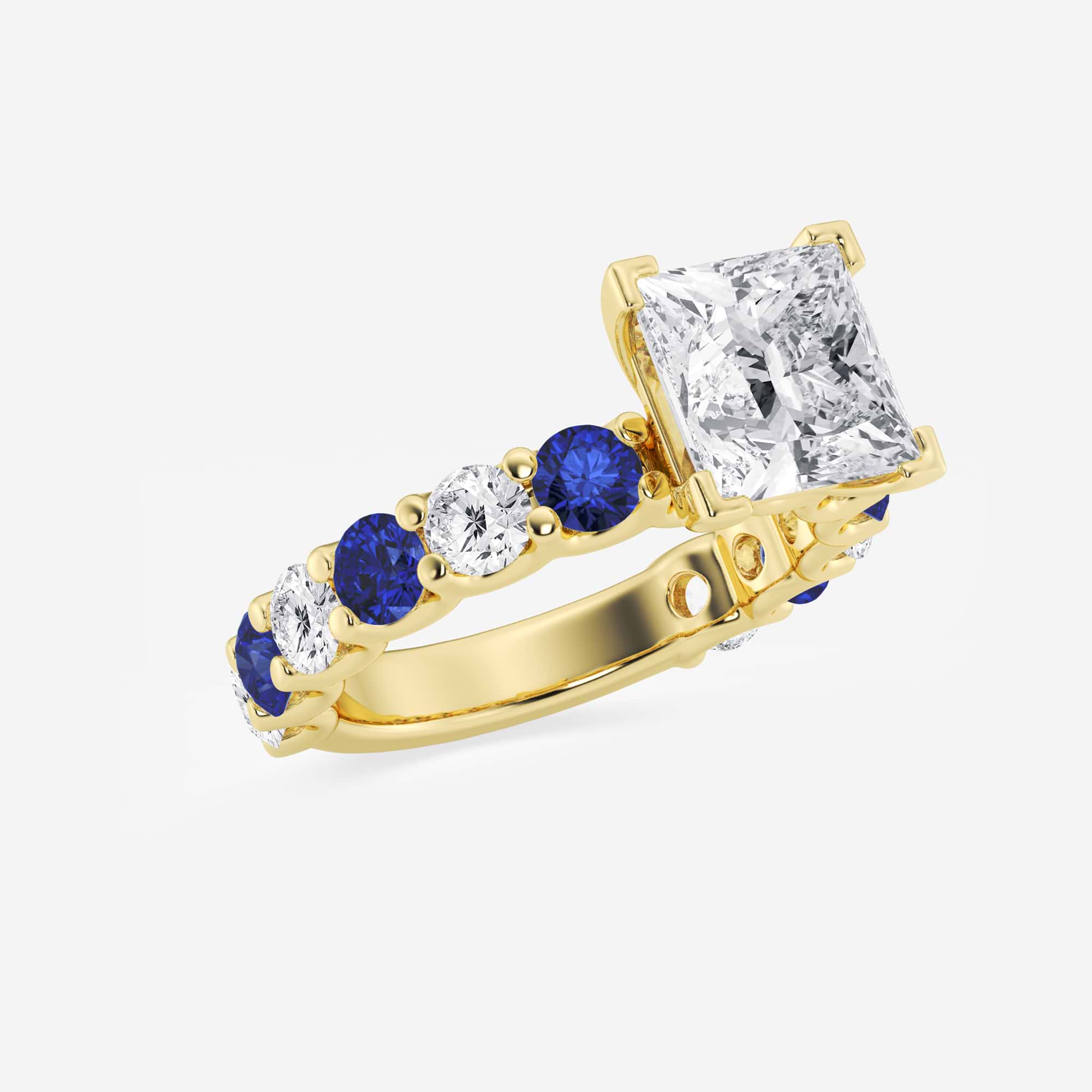Princess Cut Lab-Grown Diamond & Blue Sapphire Three-Stone Engagement Ring
