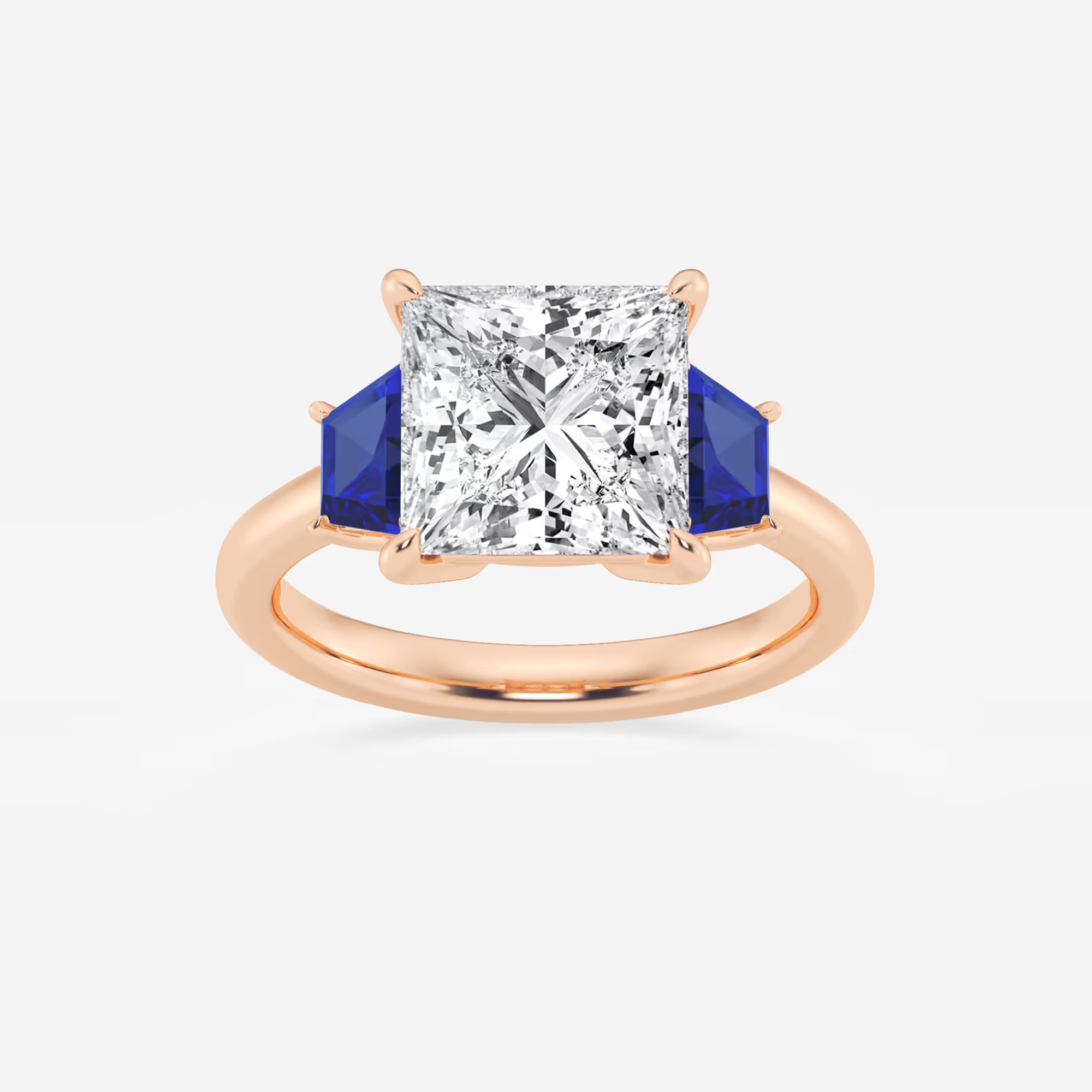 Princess Cut Lab Diamond & Blue Sapphire Three Stone Ring