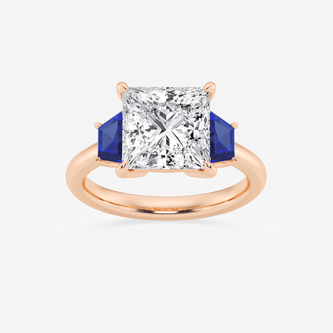 Princess Cut Lab Diamond & Blue Sapphire Three Stone Ring