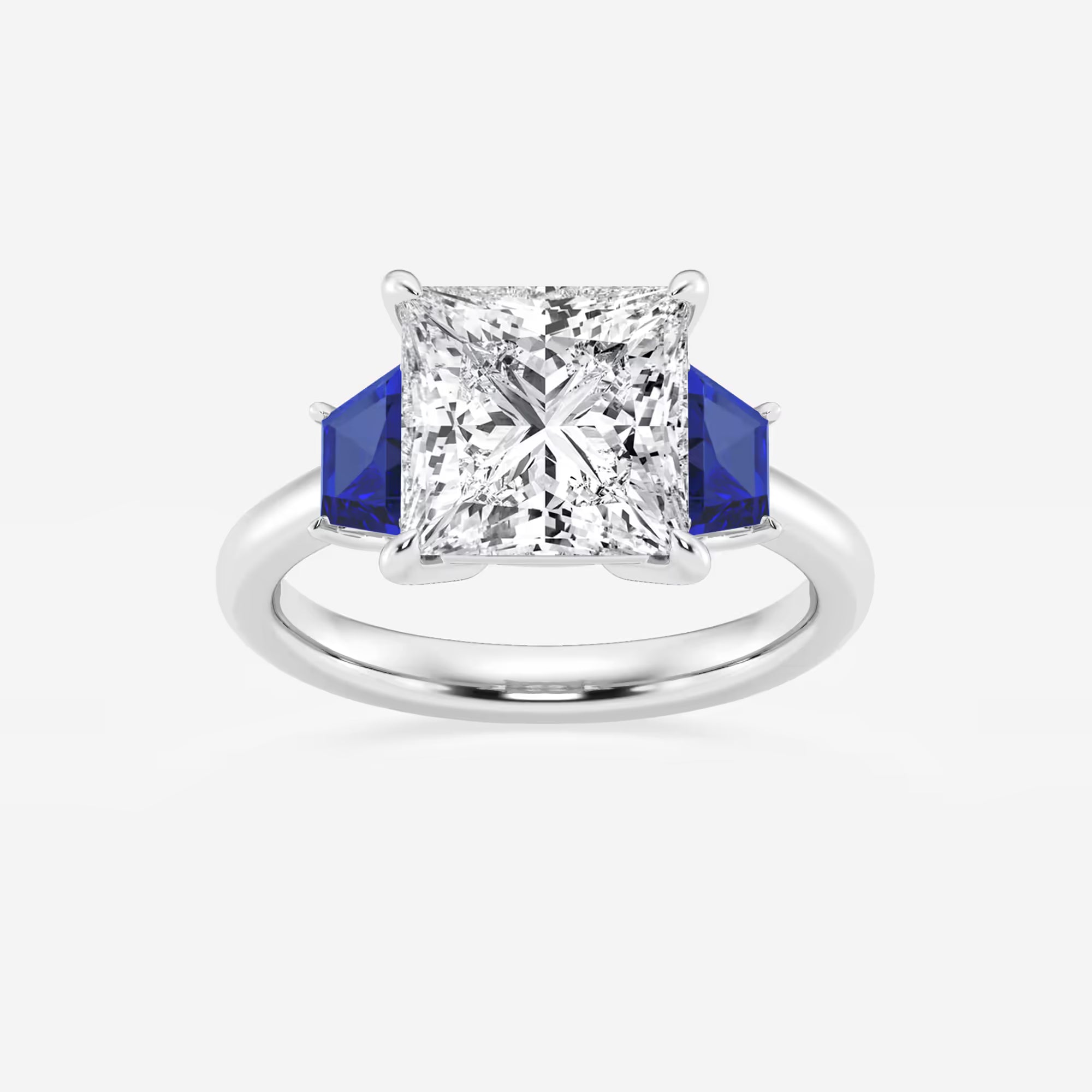 Princess Cut Lab Diamond & Blue Sapphire Three Stone Ring