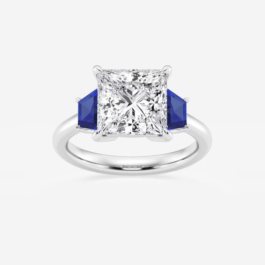 Princess Cut Lab Diamond & Blue Sapphire Three Stone Ring