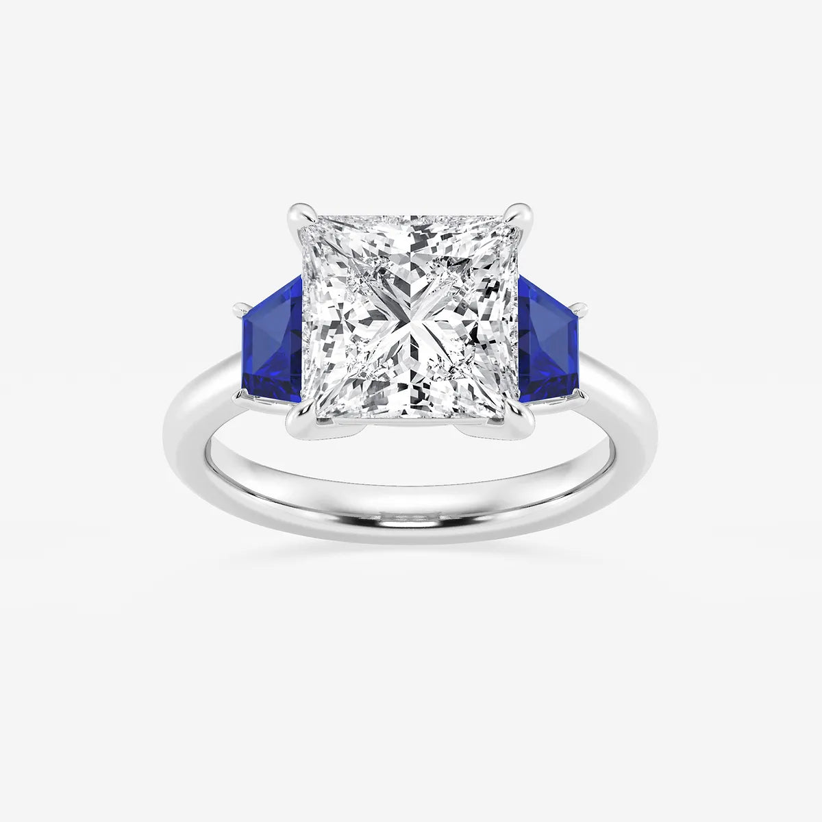 Princess Cut Lab Diamond & Blue Sapphire Three Stone Ring