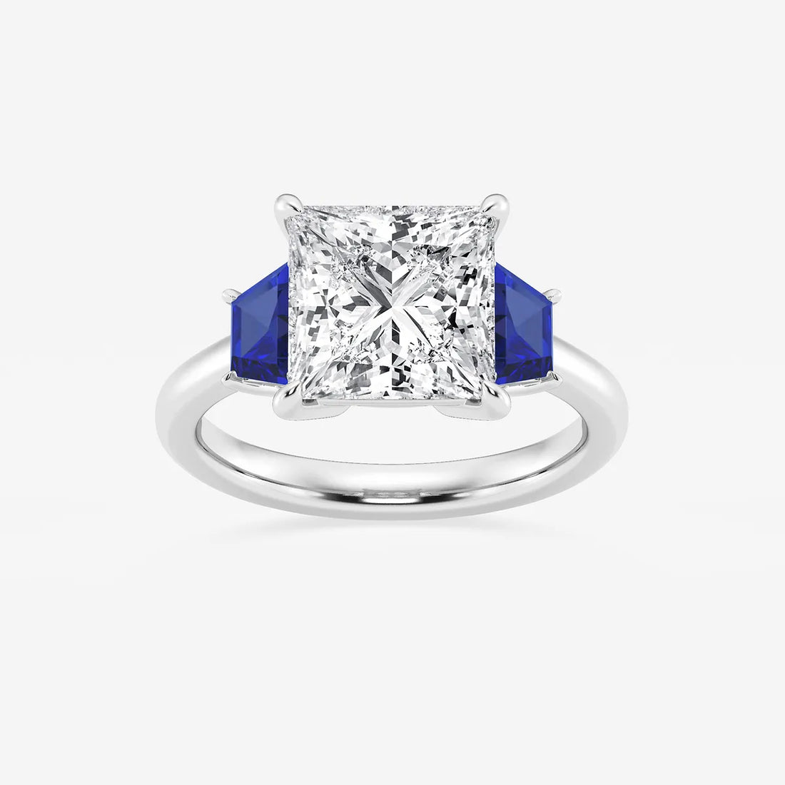 Princess Cut Lab Diamond & Blue Sapphire Three Stone Ring