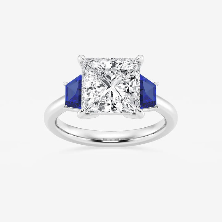 Princess Cut Lab Diamond & Blue Sapphire Three Stone Ring