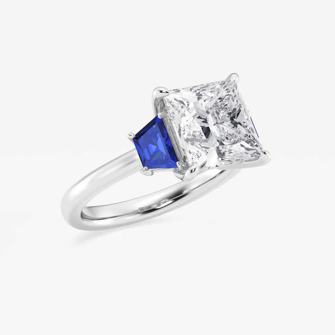 Princess Cut Lab Diamond & Blue Sapphire Three Stone Ring