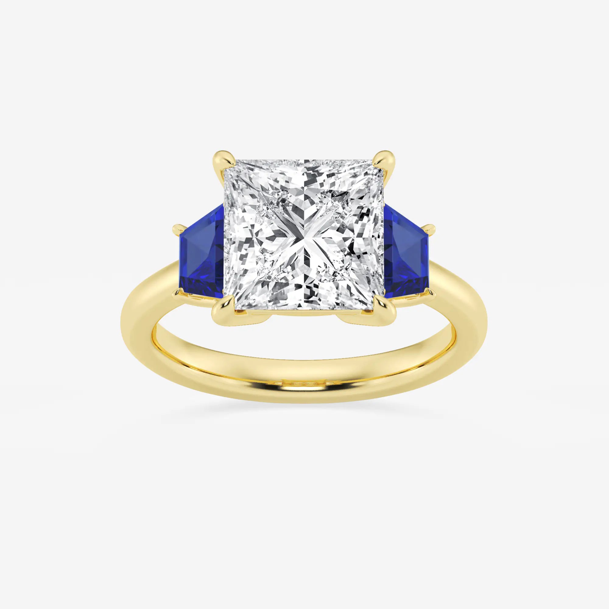 Princess Cut Lab Diamond & Blue Sapphire Three Stone Ring