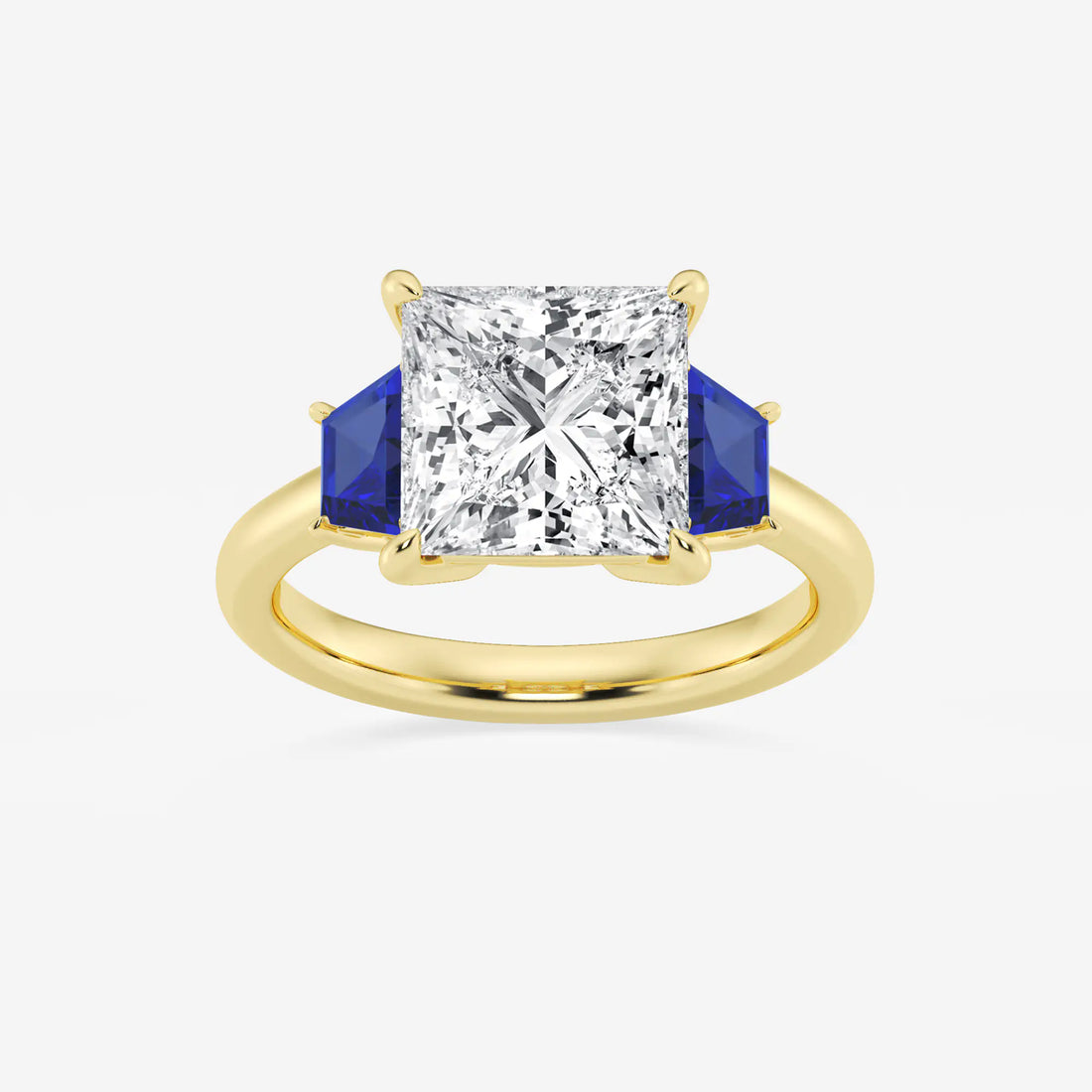 Princess Cut Lab Diamond & Blue Sapphire Three Stone Ring