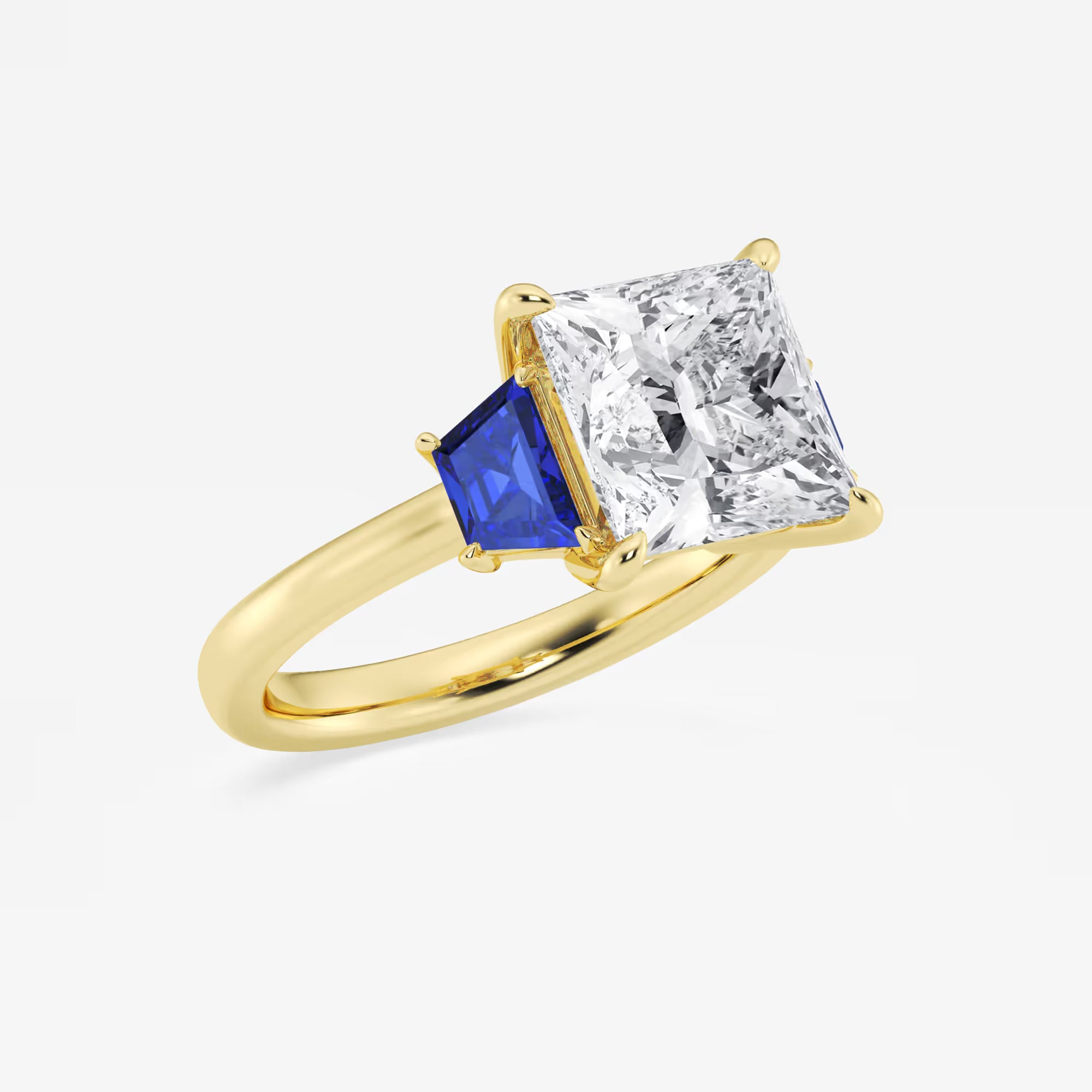 Princess Cut Lab Diamond & Blue Sapphire Three Stone Ring
