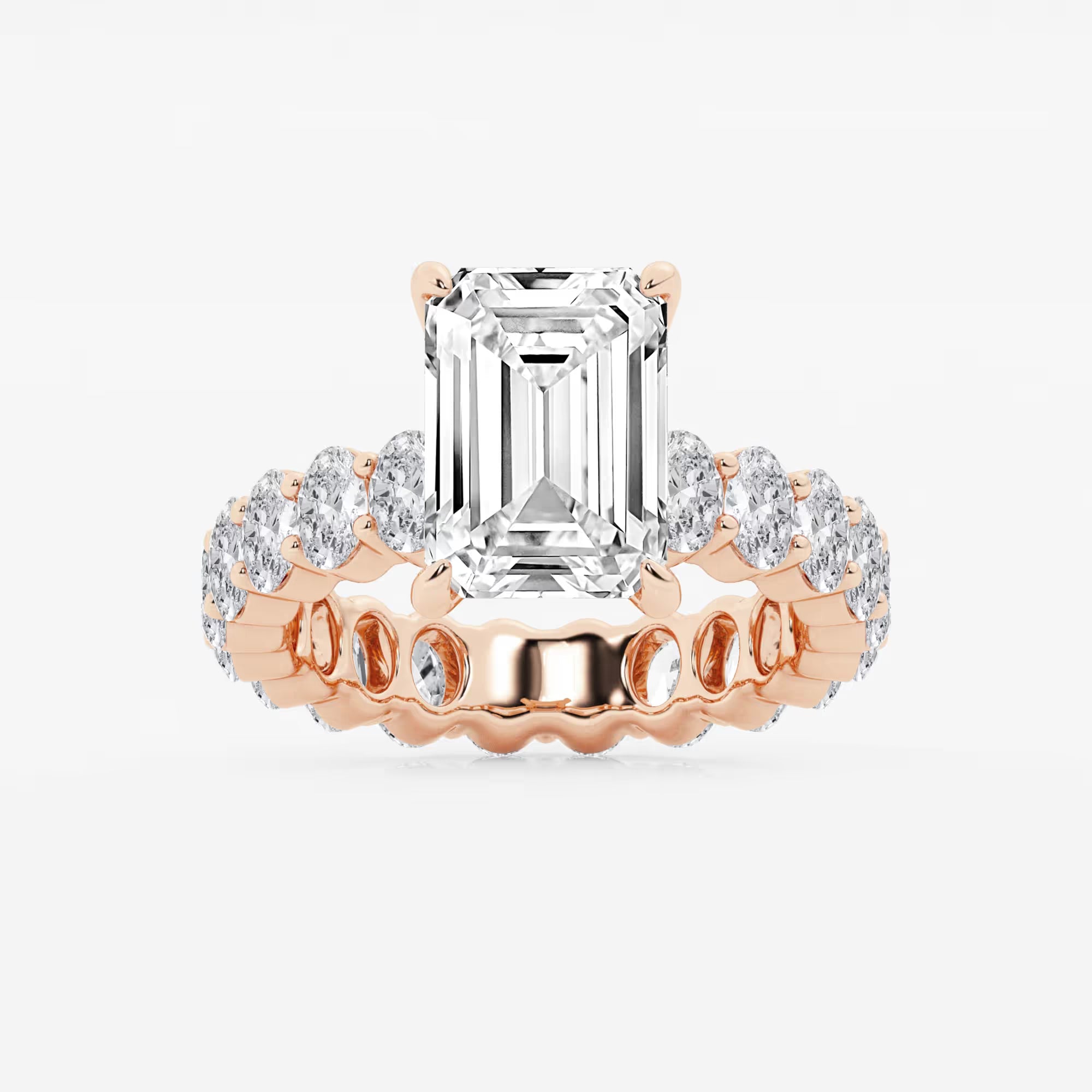 Emerald Cut Lab Diamond Bridal Set  Large Oval Side Stones & Oval Eternity Wedding Band