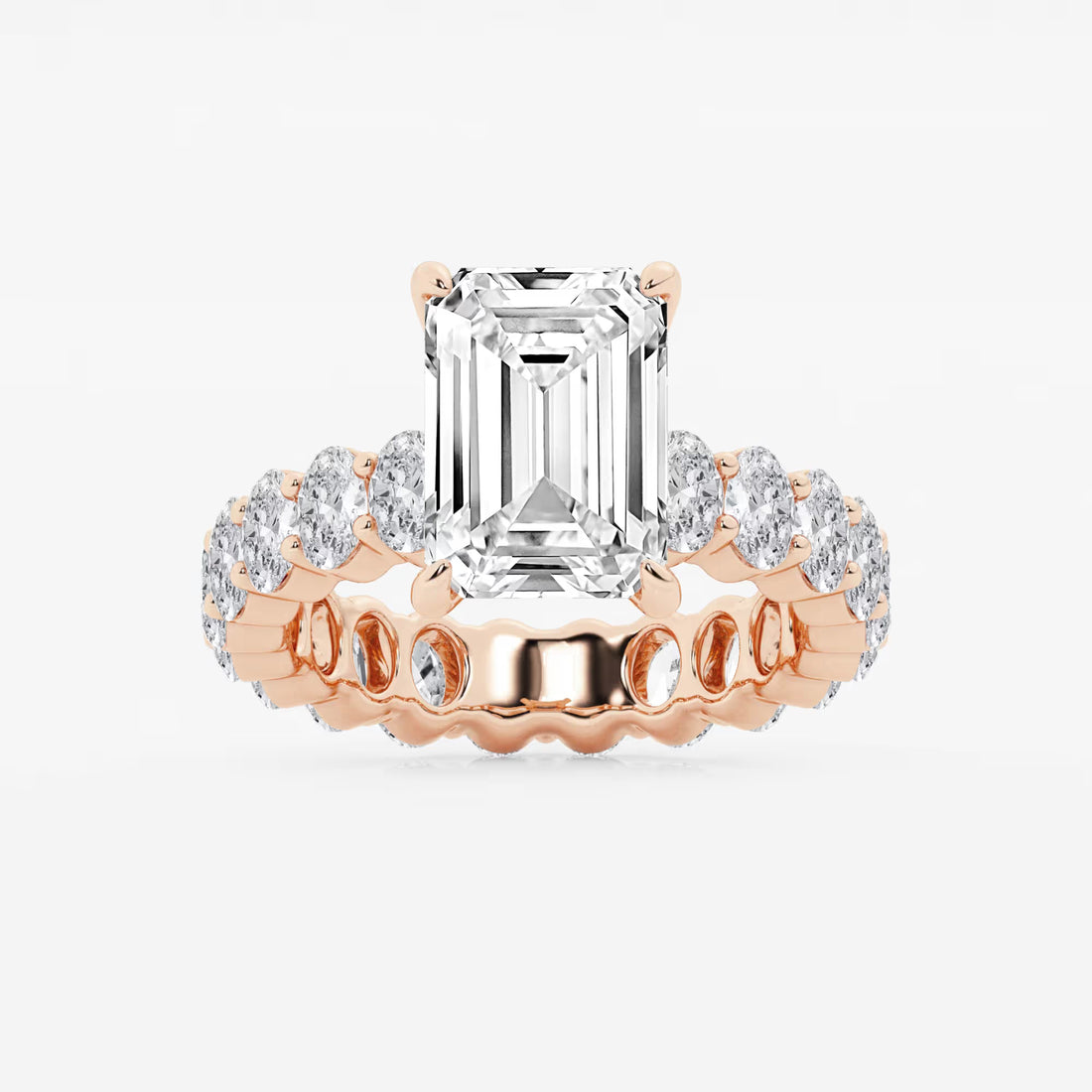 Emerald Cut Lab Diamond Bridal Set  Large Oval Side Stones & Oval Eternity Wedding Band