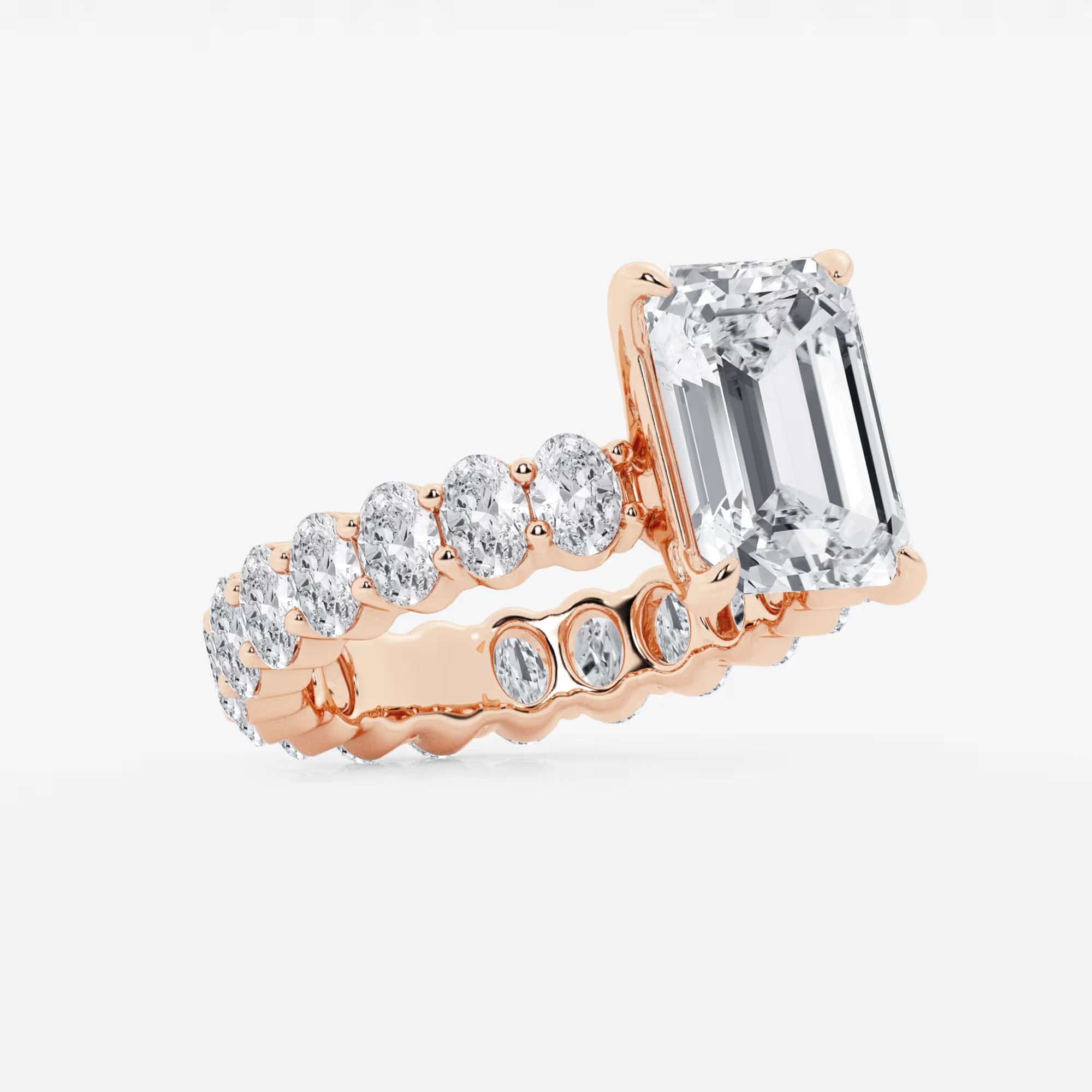 Emerald Cut Lab Diamond Bridal Set  Large Oval Side Stones & Oval Eternity Wedding Band