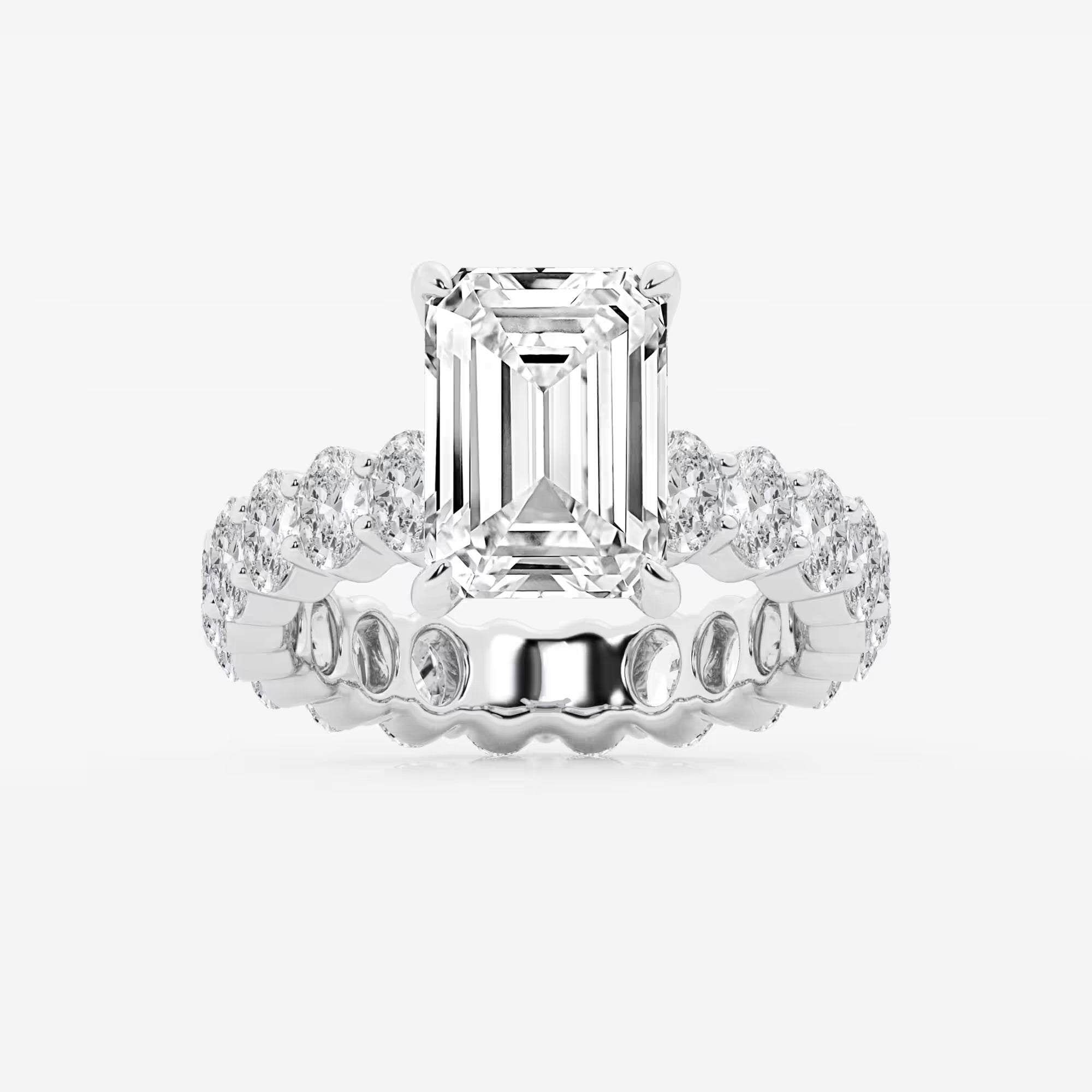 Emerald Cut Lab Diamond Bridal Set  Large Oval Side Stones & Oval Eternity Wedding Band