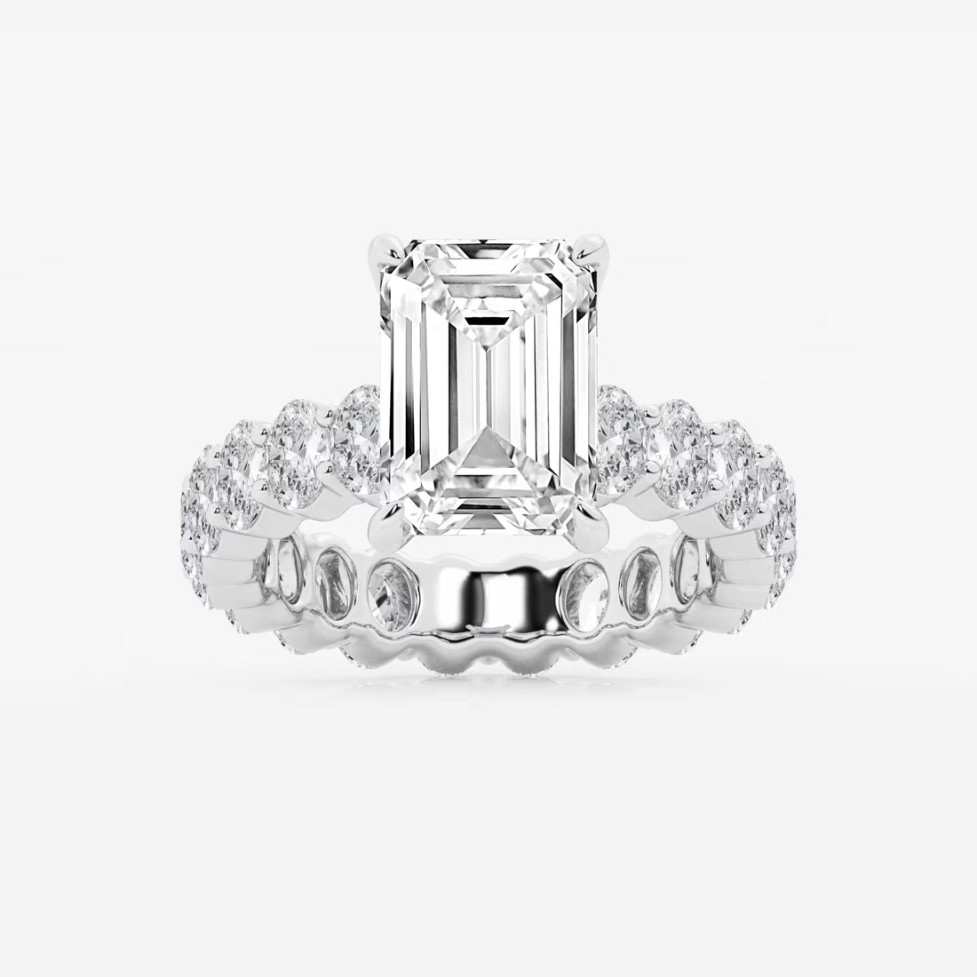 Emerald Cut Lab Diamond Bridal Set  Large Oval Side Stones & Oval Eternity Wedding Band