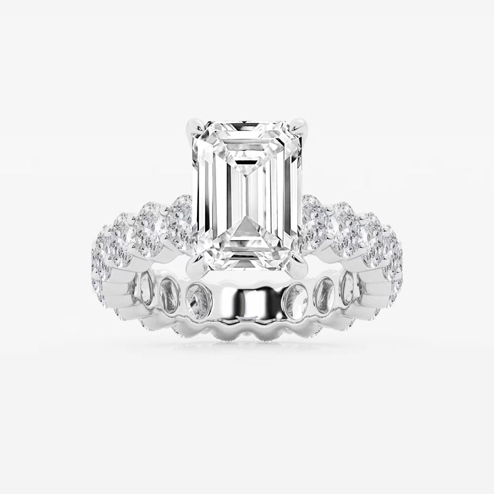 Emerald Cut Lab Diamond Bridal Set  Large Oval Side Stones & Oval Eternity Wedding Band