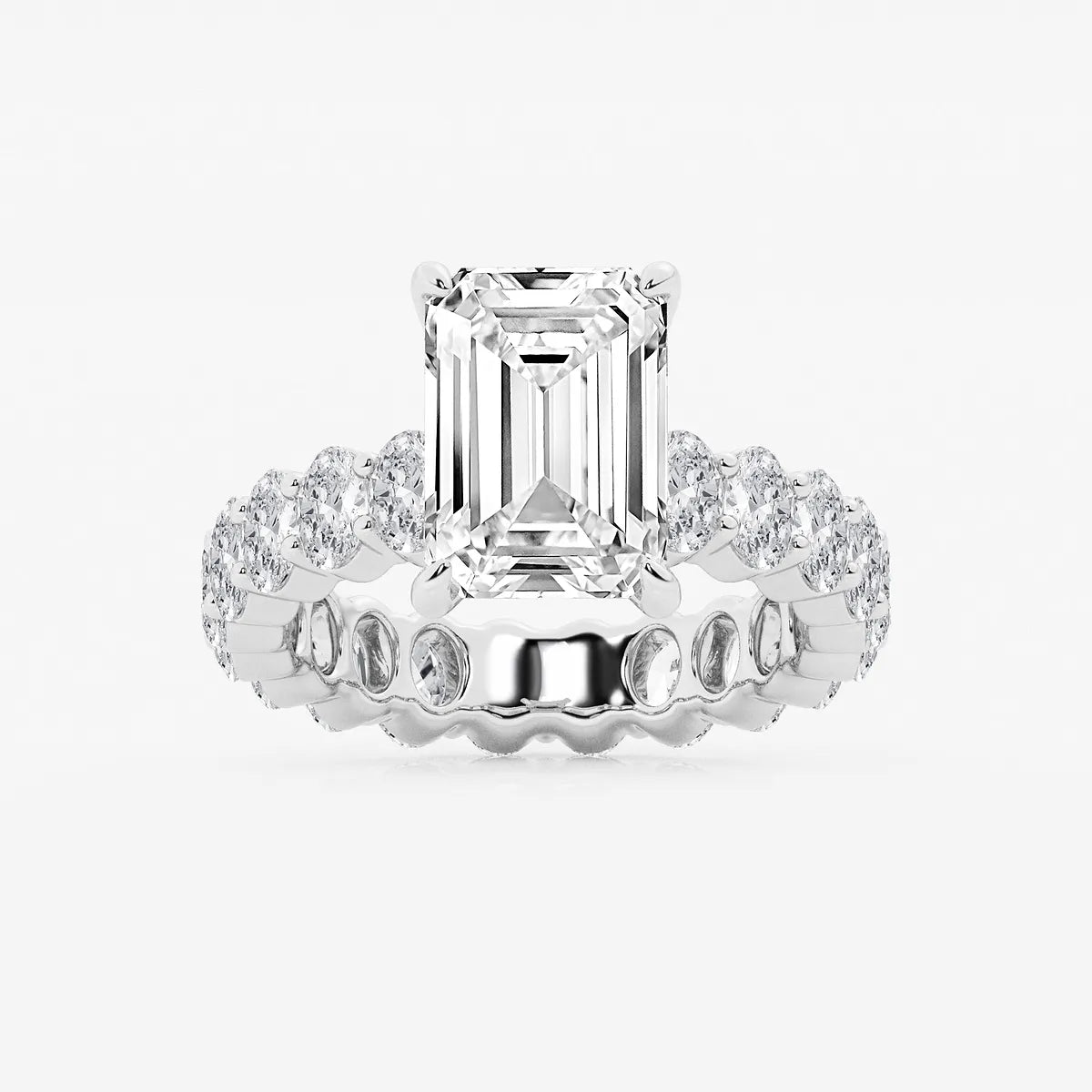 Emerald Cut Lab Diamond Bridal Set  Large Oval Side Stones & Oval Eternity Wedding Band