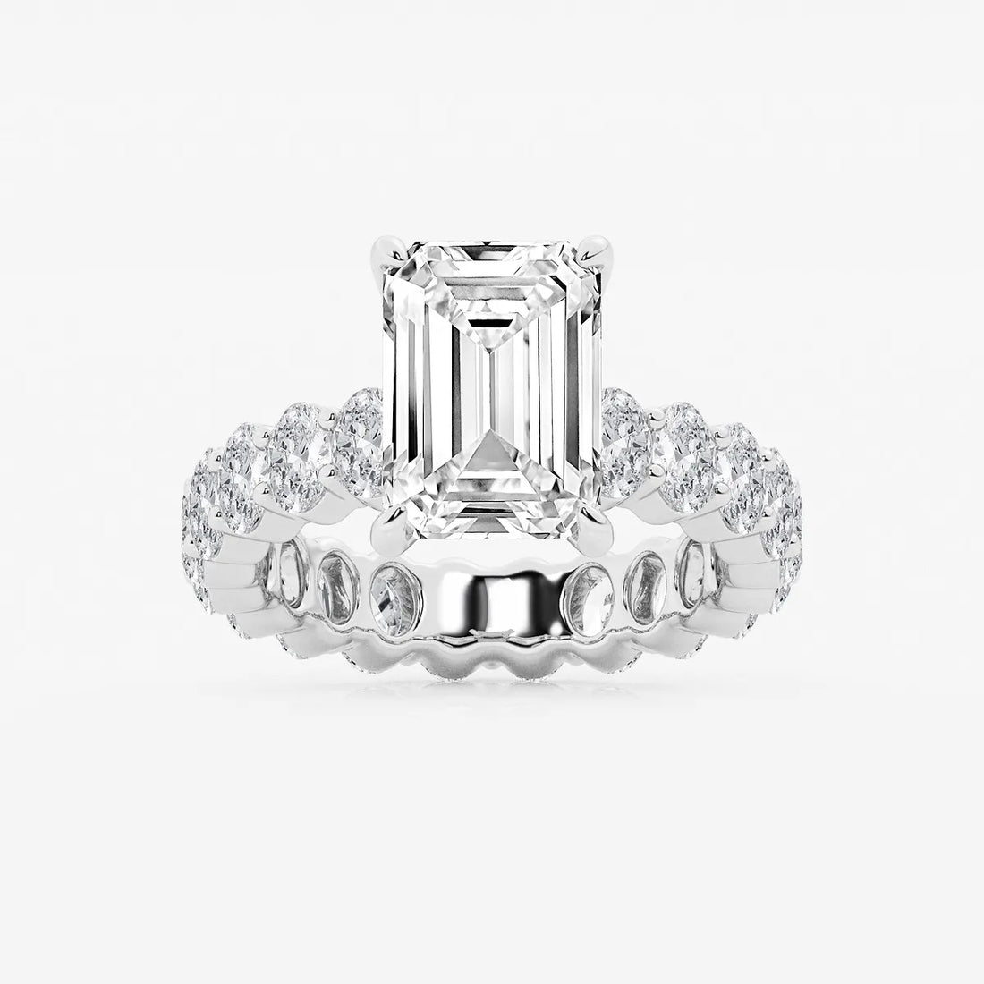 Emerald Cut Lab Diamond Bridal Set  Large Oval Side Stones & Oval Eternity Wedding Band