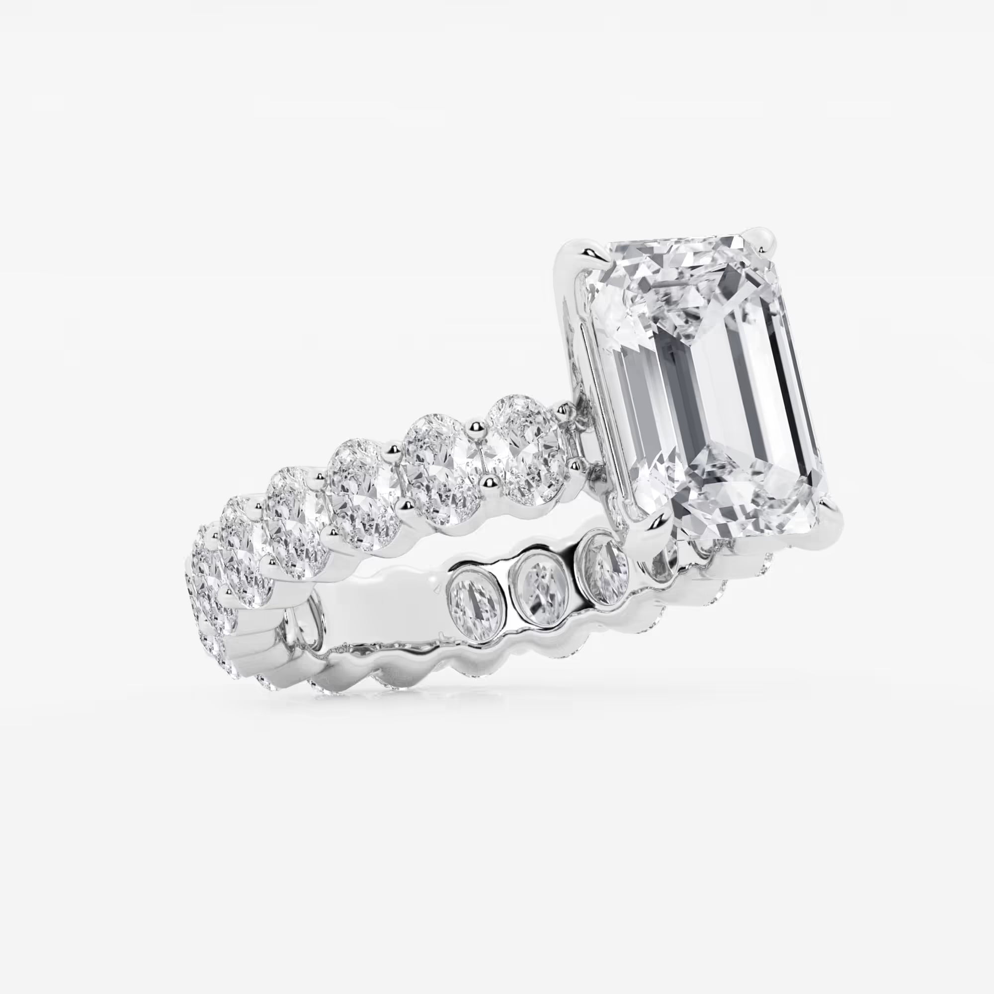 Emerald Cut Lab Diamond Bridal Set  Large Oval Side Stones & Oval Eternity Wedding Band