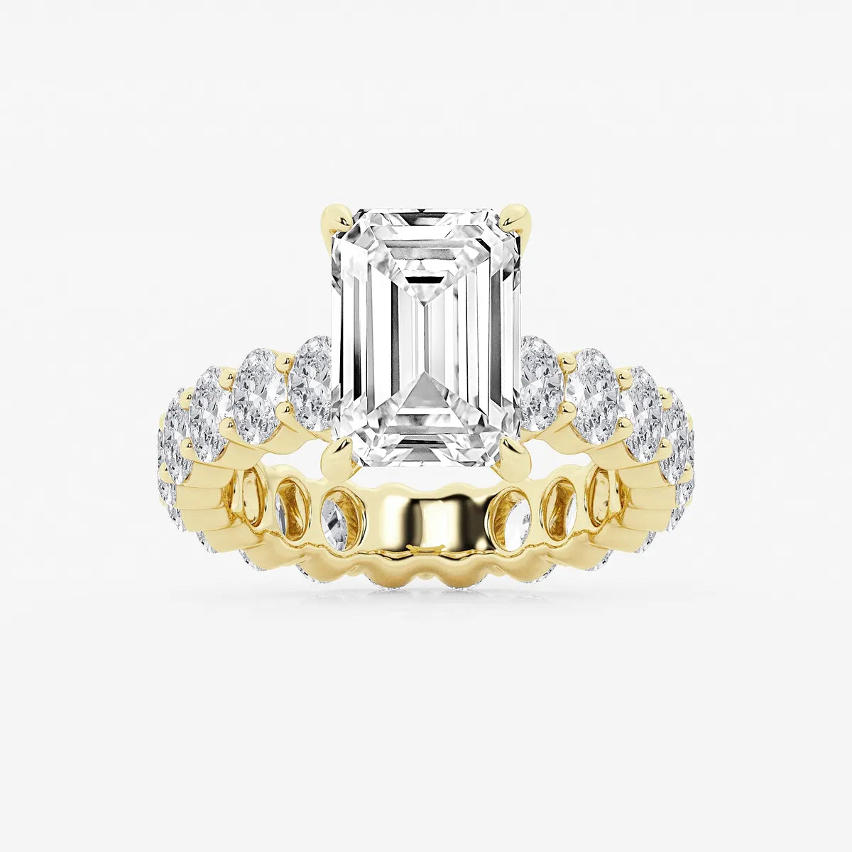Emerald Cut Lab Diamond Bridal Set  Large Oval Side Stones & Oval Eternity Wedding Band